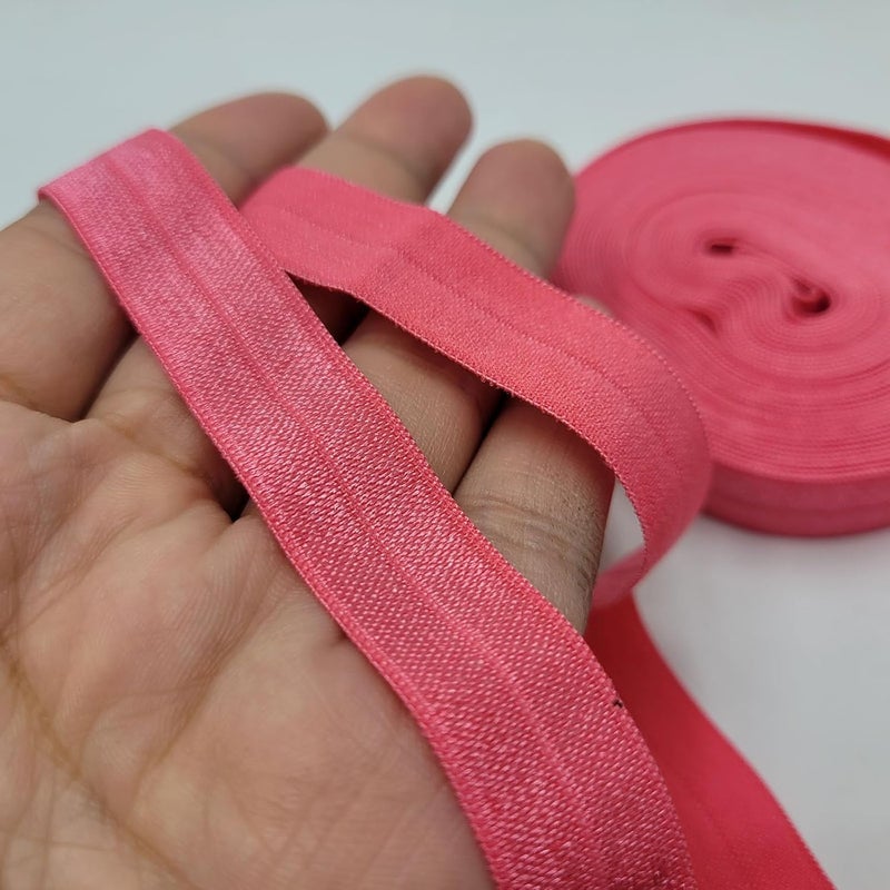 FAYADA Fold Over Elastic,5/8" Foldover FOE Trim Elastic Ribbon,Stretch FOE Band for Hair Ties Headbands Sewing Craft -5 Yards (Neon Pink) - Image 3